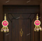 Divyakosh Shubh Labh Door Hanging (2 Pcs), Elegantly Handcrafted Tags - Shoon/Soohn/Good Luck Tag, Decor for Entrance Festivities, Authentic Indian Design (Bright Pink), Medium - Image 3
