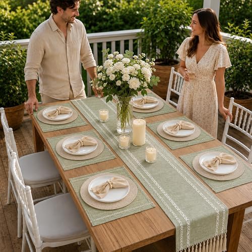 Boho Table Runner and Placemats Set of 6, Modern Farmhouse Table Decor - Image 5