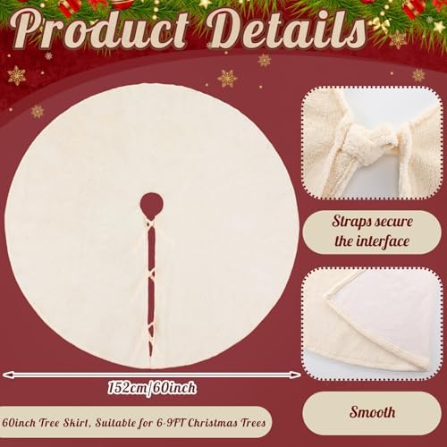 Viorawhite Beige Christmas Tree Skirt, 60 Inch Large Faux Fur - Image 3