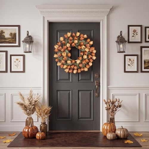 24" Tulip Fall Wreath for Front Door Real Touch Fade-Resistant - Image 5