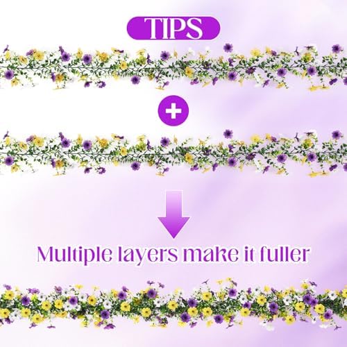8 Pcs 6 ft Artificial Flowers Wisteria Garland, Purple Yellow - Image 4