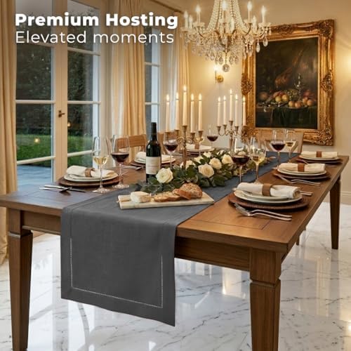 Signature Linen™ by D'Moksha, Charcoal Gray Table Runner 36 Inches, 100% Pure Linen, Hemstitch, Coffee Table Runner, 14 x 36 Inch for Dresser Tables- Fall, Weddings, Outdoor Hosting - Image 4
