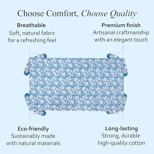 CPC Tablecloth 100% Cotton 70x108 Inch Indian Block Print Rectangle Table Cover, Washable Table Cloth for Weddings, Spring/Summer, Barbeque - Blue Sapphire - Image 6