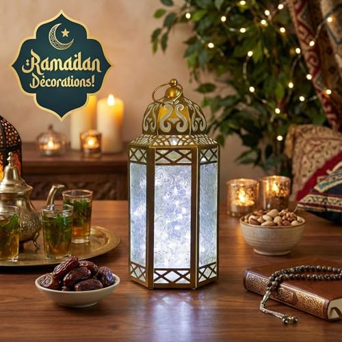 Vela Lanterns Decorative Indoor Fairy Light Ramadan Candle Holder, Gold, L - Image 2