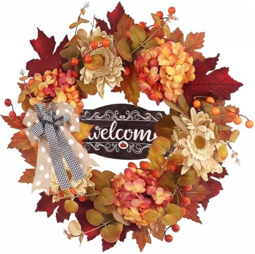Fall Wreaths for Front Door Decor Artificial Flower, 20" Chrysanthemum by Culudea