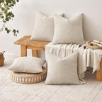 MIULEE Soft Decorative Chenille Euro Pillow Covers Cream 22x22 Pack of 4 - Image 4