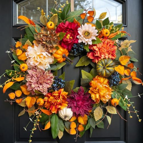 Fall Wreaths for Front Door 24 Inch, Rustic Farmhouse Harvest Autumn Wreath by SoomeirWreath