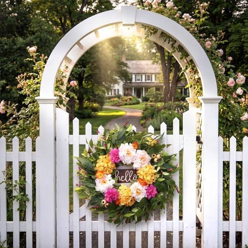 24" Wreaths for Front Door with Hydrangea Dahlia Phalaenopsis Spring&Summer Artificial Flowers for Outdoor Wedding Party Front Door Porch Yard Patio Window Box Home Decor - Image 4