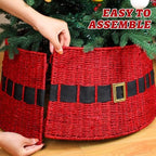 Poen Rattan Red Christmas Tree Collar for Artificial Trees 23.6 Inch Christmas Santa's Belt Tree Basket Base Collar Farmhouse Wicker Skirt Cover for Rustic Party Decoration - Image 4