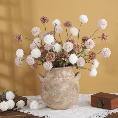 DuHouse 9pcs Artificial Flowers Faux Silk Pompon Mum Chrysanthemum Ball - Image 2