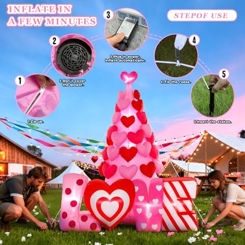 Spinosaurus 8FT Valentine Inflatables Outdoor Decorations,Inflatable Heart Tree with Light Valentines Day Blow Up Love Decor for Outside Yard - Image 5