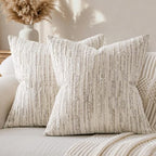 a moment Boho Striped Decorative Throw Pillow Covers 24"X24" Set of 2,Beige by amoment