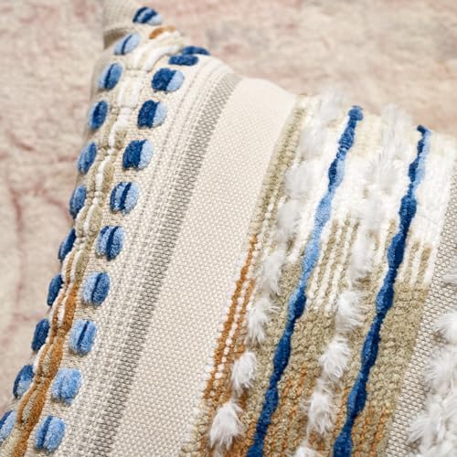 Aeckself Boho Chenille Tufted Throw Pillow Covers 18x18 Inch Set of 2, Farmhouse Decorative Striped Square Pillow Covers Accent Neutral Pillowcase for Living Room Couch Bed, Caramel Brown - Image 3