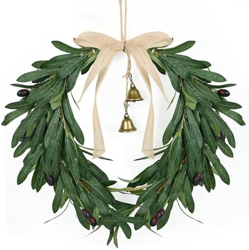 Spring Wreath for Front Door Artificial Olive Leaf & Fruit Wreath- Heart Shaped Greenery Hanging Olive Bunch for Summer All Season Outdoor Indoor Farmhouse Wall Front Porch Window Decor by CMINAUS