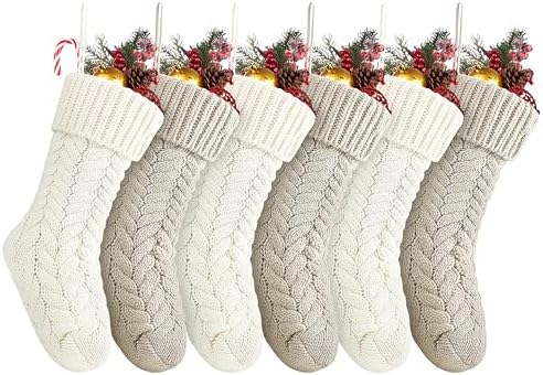 Fesciory 18 Inch Christmas Stockings, 6 Pack Large Cable Knit Xmas Decor by Fesciory