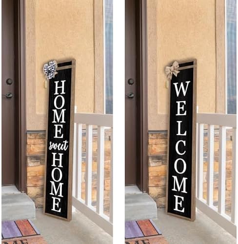 Front Porch Welcome 2in1 Standing Sign 45"X9" Wood Black - Image 4