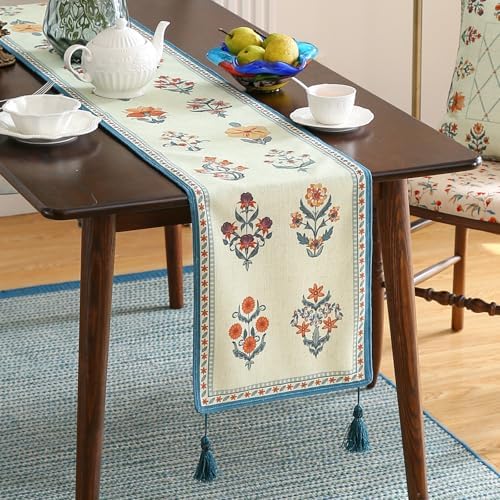 ISAENNE Designer French Linen Table Runner,71"x12"-Floralsea B - Image 2