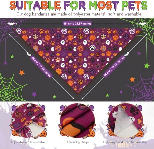 Abbylike 50 Pcs Halloween Dog Bandanas Bulk Cute Dog Paw Prints Pattern - Image 3