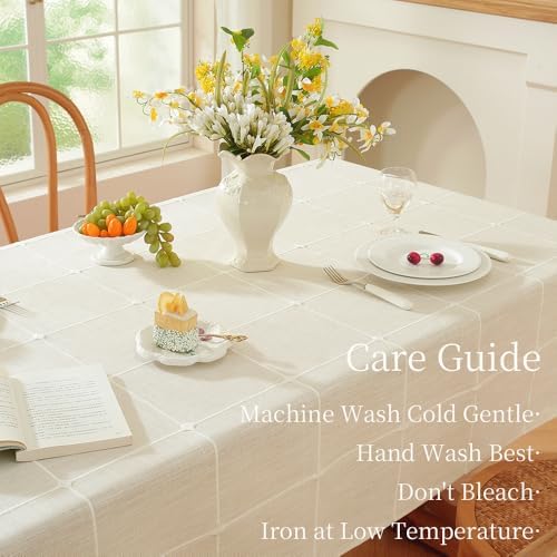 Zobesta Linen Table Cloth Rectangle Tables 60x120 in Plaid White Tablecloth - Image 3