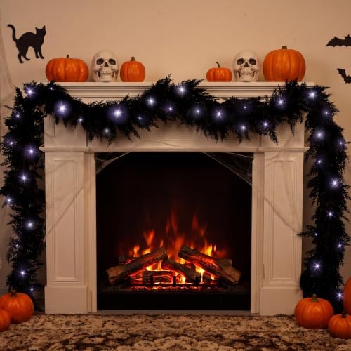 Fovths 9 Ft Pre‑Lit Black Halloween Garland, Artificial Cedar Vine Decor - Image 3