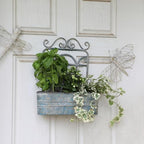 Vintage Rustic Wall Planter Distressed Grey Decor Iron Hanging Plant Basket Shabby Metal Wall Mounted Flower Holder Pot Stand for Indoor Outdoor Home Balcony Patio Farmhouse Garden Decorative Blue - Image 6