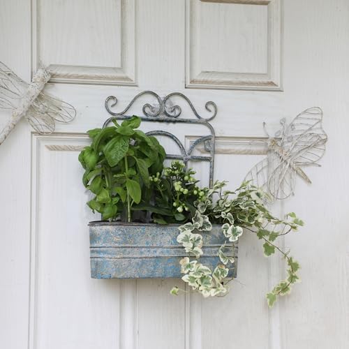 Vintage Rustic Wall Planter Distressed Grey Decor Iron Hanging Plant Basket Shabby Metal Wall Mounted Flower Holder Pot Stand for Indoor Outdoor Home Balcony Patio Farmhouse Garden Decorative Blue - Image 6