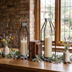 Gerrii 2 Pcs 15"&16.5" Farmhouse Rustic Lanterns Decorative with LED Candle Set Galvanized Metal, Handcrafted Candle Holders, Outdoor Indoor Porch Fireplace Mantel Table Festive Gatherings Decor - Image 4