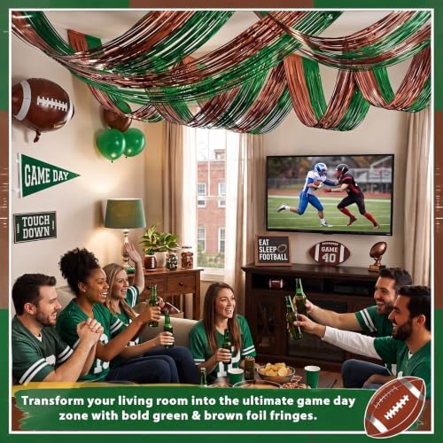 Breling 8 Pcs Green Brown Ceiling Fringe Curtains, Foil Drapes, 15 ft - Image 3