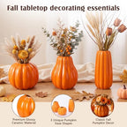 3 Pcs Rtterri Fall Pumpkin Vases, Autumn Ceramic Vases, Orange - Image 3