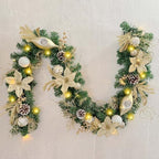 WANNA-CUL Pre-Lit 6 Feet/72 Inch Christmas Garland for Front Door with Lights Champagne Gold Christmas Mantel Garland Decoration with Ball Ornaments, Poinsettia Flowers,Ribbon,Battery Operated 30 LED by WANNA-CUL
