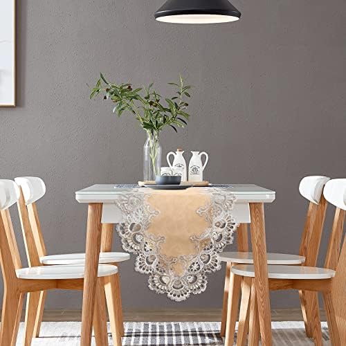 Vintage Lace Dining Table Runner, 120 Inches Floral Coffee Table Runners for Kitchen Home Christmas Party Decorations (16x120 inch, Beige) - Image 4