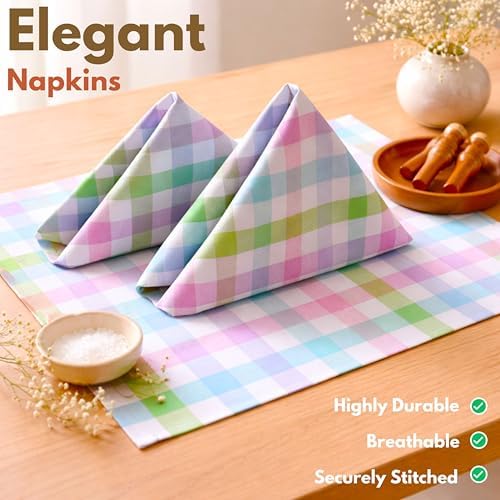 Native Fab Easter Check Dinner Napkins Set of 12, 18x18 Inches, 100% Cotton, Colorful & Absorbent Fabric for Parties, Weddings, Holidays, Reusable Washable Cloth Napkin for Everyday Use - Multi Color - Image 2