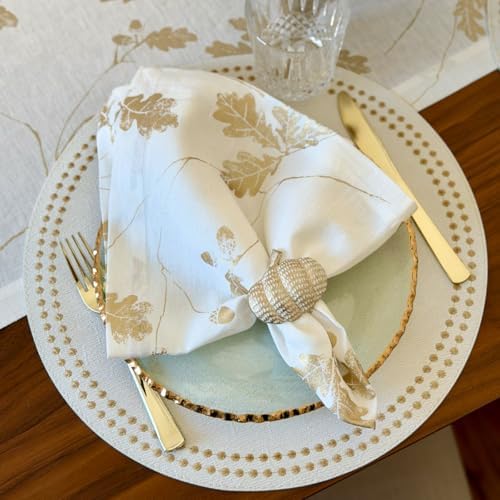 Bodrum Pearls Round Embroidered Placemats Set of 4 – 15" Elegant Table Mats for Dining, Weddings & Special Occasions, Decorative, Wipe-Clean Vinyl Placemats, Antique White/Gold - Image 4