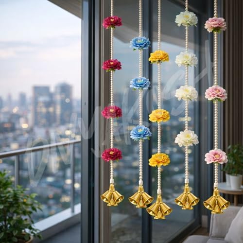 Divyakosh Hanging 6 Pcs -Handmade Floral Hanging with Artificial Flowers for Door Decoration, Temple Deckoration, Balcony/Living Room/Home Decor, Pooja Decorative Items - Image 2