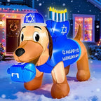 5F Hanukkah Inflatable Decorations - Dachshund with Menorah & Dreidel Built in 3 LED Lights, Blow Up Chanukah Yard Decor for Outdoor Lawn Garden Jewish Holiday Party​ by TURNMEON
