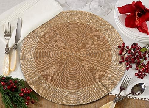 Beaded Placemats for Dining Table Dia 13" Gold Tonal Set of 4 - Image 4