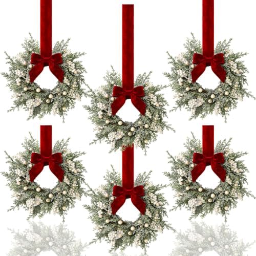 Riceshoot 6 Pcs 10'' Mini Christmas Cabinet Wreath Small Wreaths with Bow by Zuqqaaoor
