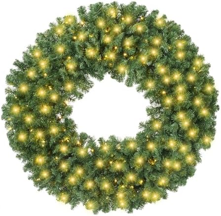 Casafield 48" Pre-Lit Fir Artificial Christmas Wreath Holiday Décor, 200 LED Lights, 860 PVC Tips for Front Door, Window, or Mantel by Casafield