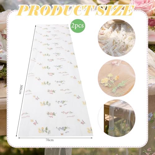 Remagr 4 Pcs 9.8 Ft Wildflower Table Runner Embroidery Floral Table Decor - Image 3