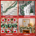 BlessedSeason 12FT Christmas Garland with Lights, Artificial Lighted Garland Indoor for Stairs, Fireplace, 65 Lights Green Garland, Cones & Red Berries & Pine Needle - Image 4