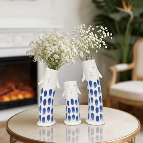 Cute Ceramic Face Vase Set of 3, Aesthetic Small Bud Vases for Home Table Shelf Decor - Image 2