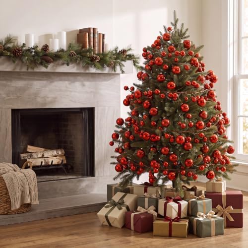 2 Pcs 9 ft Christmas Ball Ornament Garland, Red - Image 6