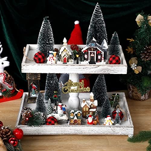 Yalikop Farmhouse 2 Tiered Tray Stand, Rustic Wooden, White - Image 4
