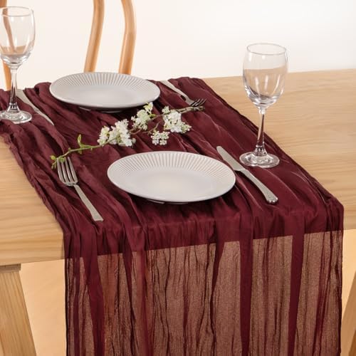 Burgundy Cheesecloth Table Runner Fall Dinning Runner for Christmas, 6 Pack - Image 6