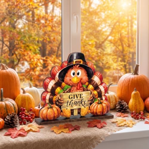 RattanView 4 Pcs Thanksgiving Table Decoration Wood Turkey Decor, 9.8 x 11" - Image 5
