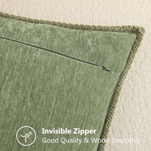 decorUhome Soft Chenille Throw Pillow Covers 24x24 Set of 2 Olive Green - Image 4