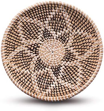 Woven Wall Decor Seagrass Handmade Boho Hanging Wall Basket, Woven Fruit Basket Bowl, Home Living Room Wall Decor, Decorative Wicker Wall Basket, Rattan African Flat Basket (Black Flower) by Unknown