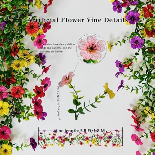 4 Pack 6ft Lifelike Artificial Flower Vines, UV & Fade Resistant Fake Hanging Flower Garlands – Perfect for Wedding Backdrop, Arch, Wall, Home Office, Garden Indoor Outdoor Decor (Mixed-color) - Image 2