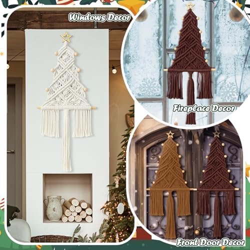 3 Pcs Large Macrame Christmas Tree Decor, Beige, Brown and Tan - Image 4