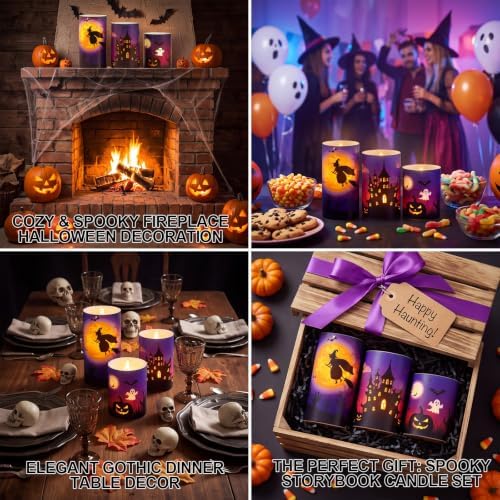 Blosssound 3 Pack Halloween Flameless Candles Black Pumpkin Witch Ghost LED - Image 4